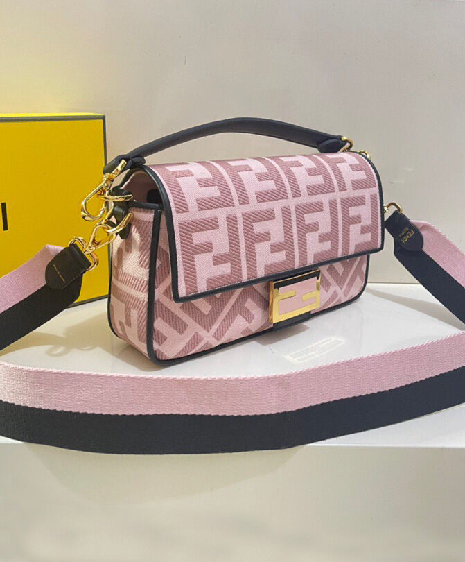 Fendi Baguette FF Canvas Bag 8BR600 Pink